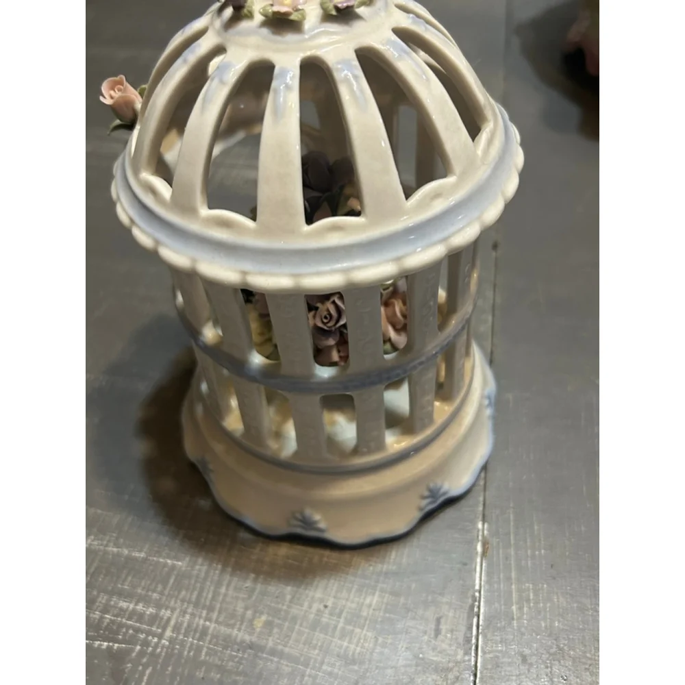 Anna Rosa Collection Beige Pink Floral Birdcage Music Box Decor One Size